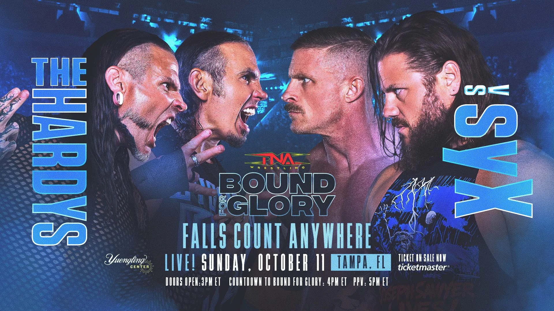The Hardys vs. syX — No DQ Falls Count Anywhere Match