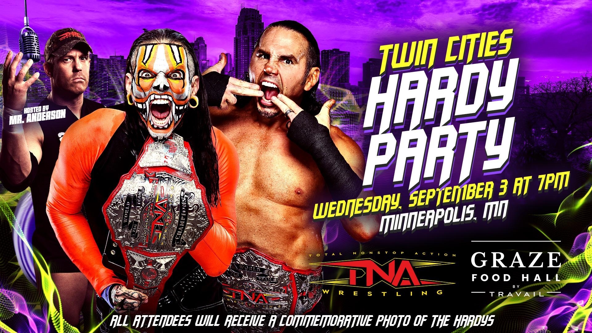 TNA Wrestling Presents Twin Cities Hardy Party on Wednesday, September 3, at Graze Food Hall by Travail